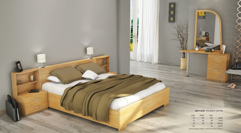 חדר שינה אלון טבעי רילקסון עם שידות ומראת צד חדש שינה קומפלט אלון