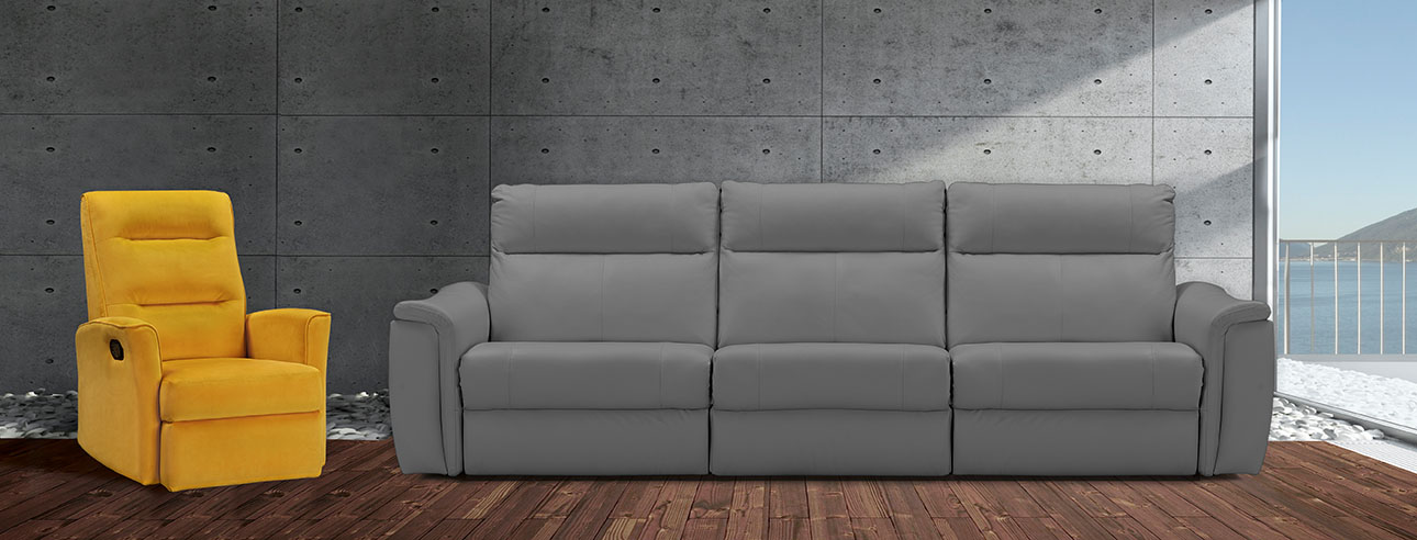 4056 רילקסון קנדה ספת 3 מטר ארוכה אפור וכורסת אל או צרה במיוחד חרדל