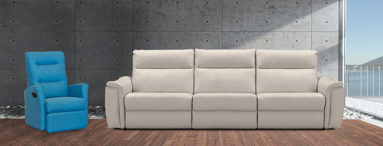 4056 רילקסון קנדה ספת 3 מטר עם ריקליינרים ארוכה צבע אבן וכורסת אל או צרה במיוחד כחולה