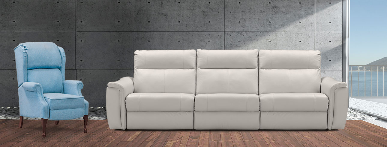 ספה 3 מטר עם ריקליינרים רילקסון קנדה שלוש 4056 מטר בצבע אבן ודבליו תכלת