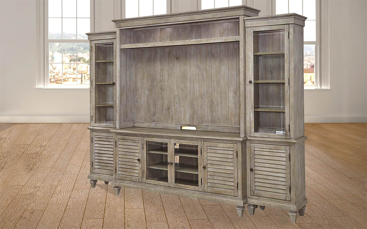 מזנון קיר ענק לסלון- מערכת קיר לסלון עם מקום למסך טלויזיה דגם פרינסטון רילקסון קנדה עץ מלא תמונת צד