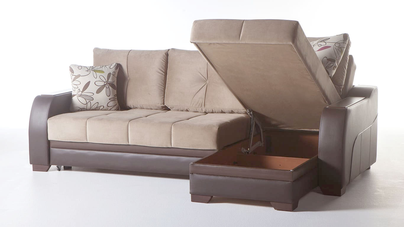 ספת שזלונג נפתחת למיטה זוגית גדולה גארדה ארגז מצעים