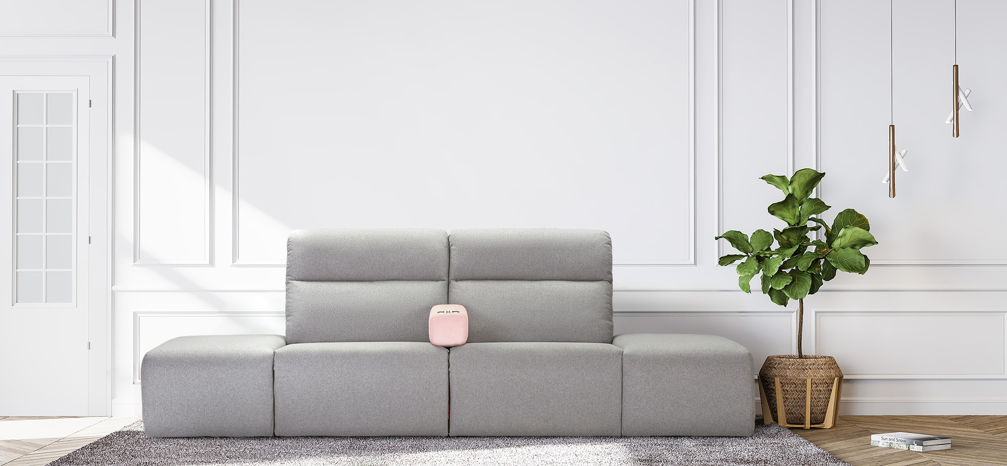 Blue,Sofa,In,Contemporary,Living,Room,,Minimal,Design,With,Empty