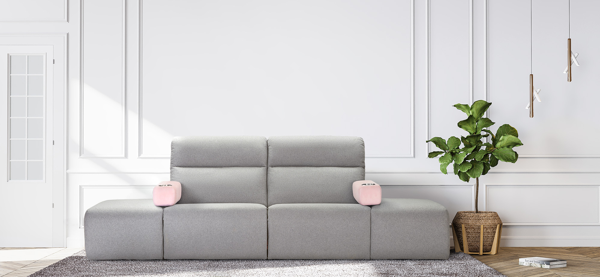 Blue,Sofa,In,Contemporary,Living,Room,,Minimal,Design,With,Empty
