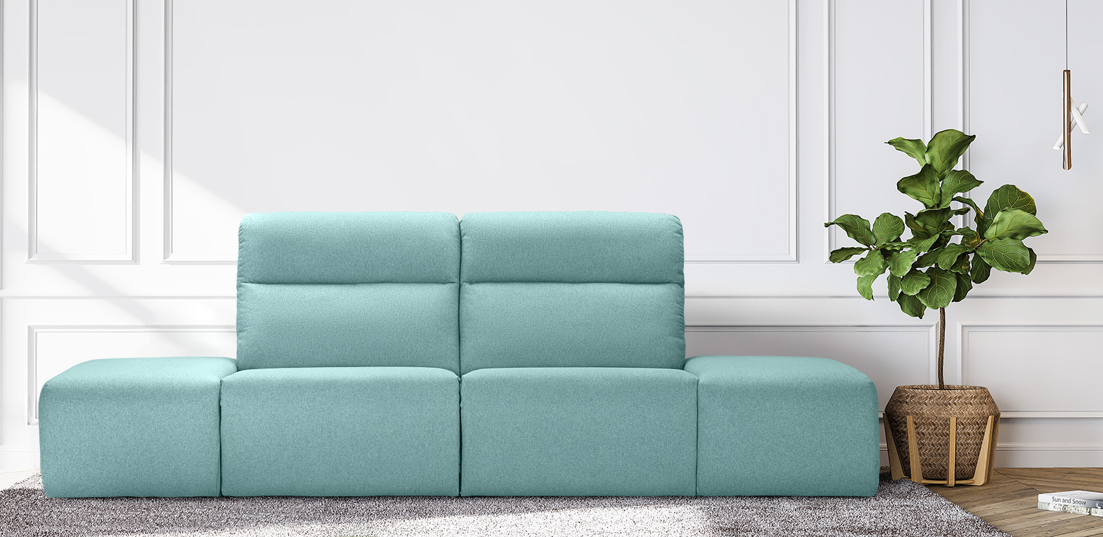 Blue,Sofa,In,Contemporary,Living,Room,,Minimal,Design,With,Empty
