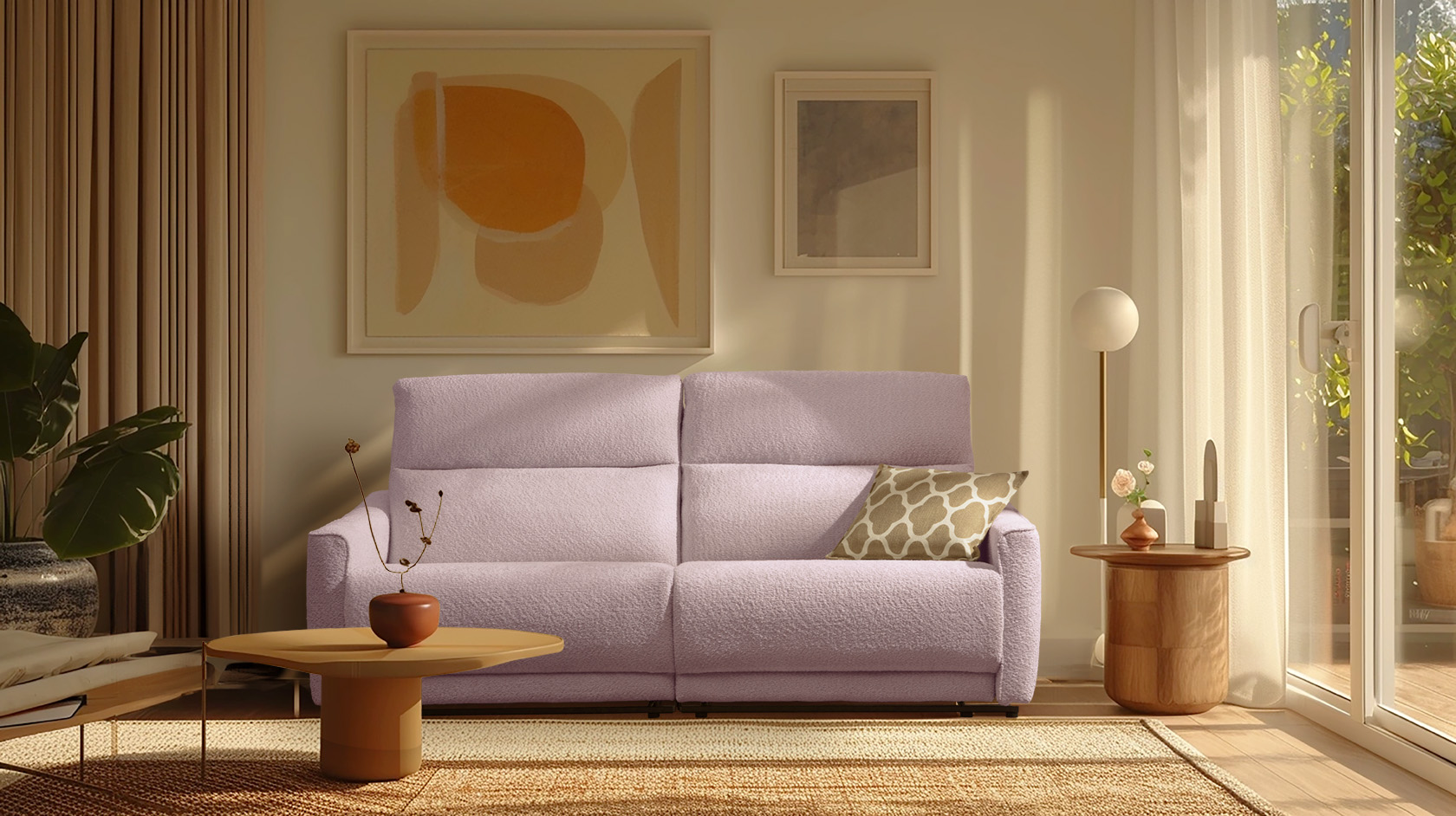 רילקסון תוצרת קנדה ספה מעוצבת עם ריקליינרים ורוד