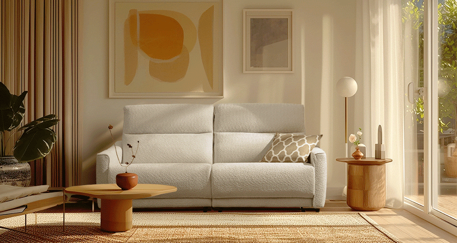 ספה תלת מושבית מעוצבת – עם ריקליינרים רחבים