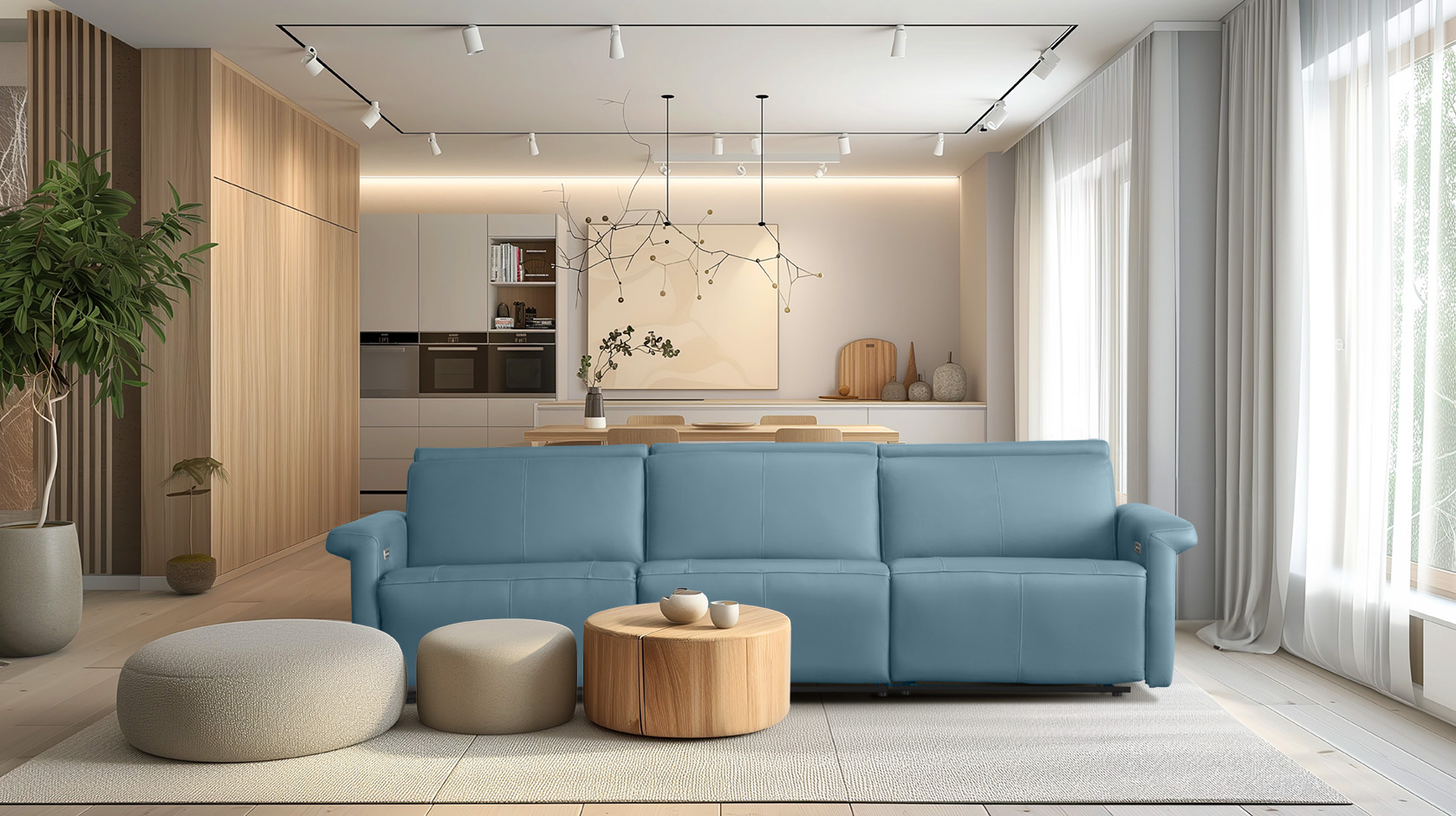 ספה-מעוצבת-עם-ריקליינרים-רילקסון-תוצרת-קנדה-עור-טרקוטה אופן ספייס כחול