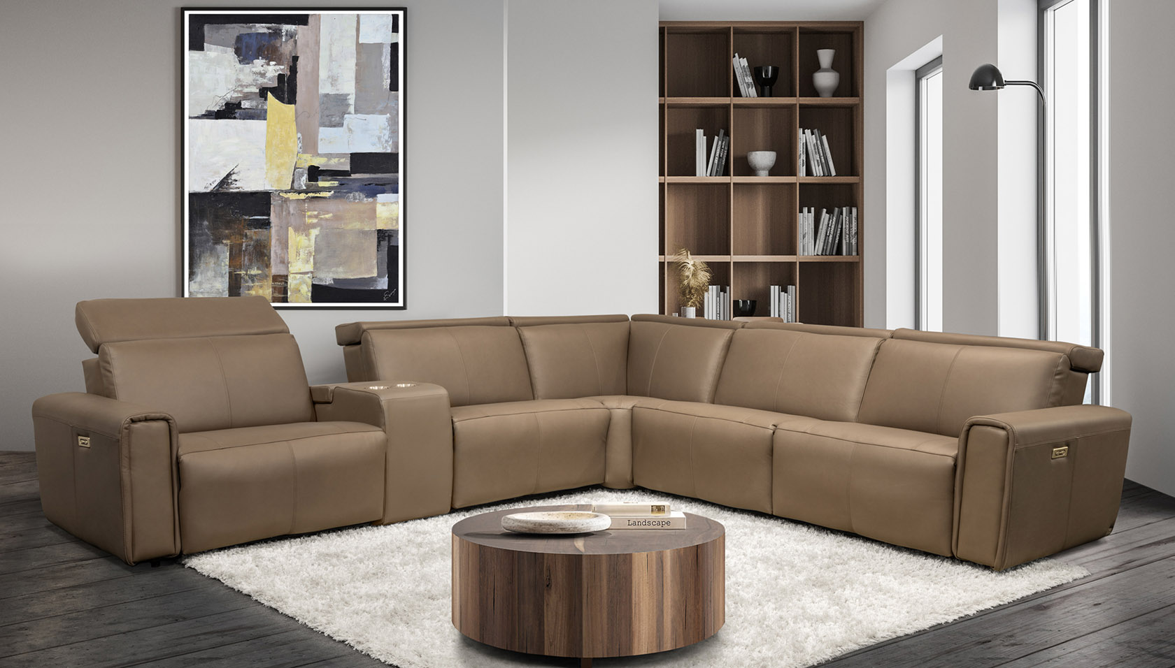 רילקסון תוצרת קנדה מערכת ישיבה פינתית עם ריקליינרים מעור חום