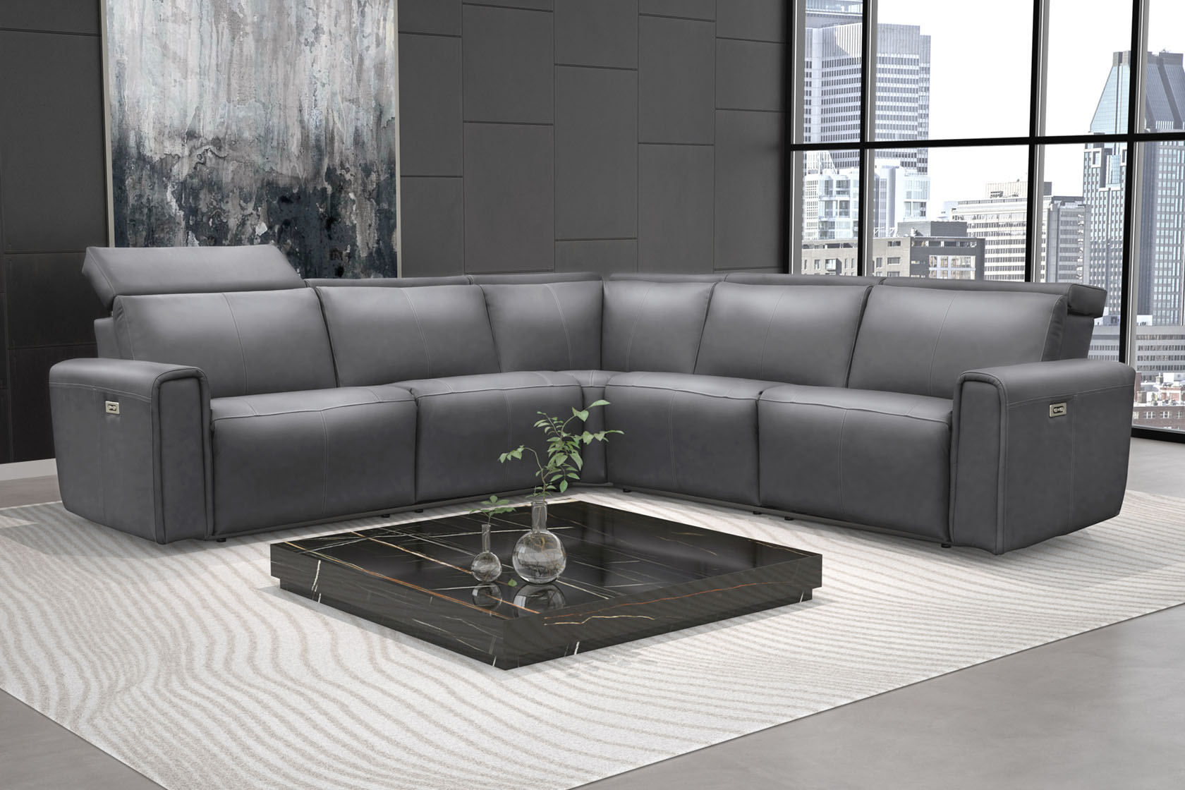 רילקסון תוצרת קנדה מערכת ישיבה פינתית עם ריקליינרים מעור