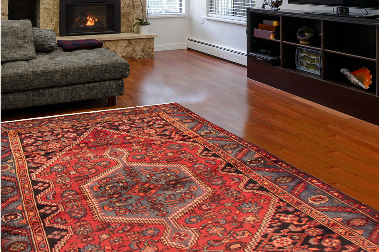 שטיח זאנג'אן פרסי בגווני בורדו בריק